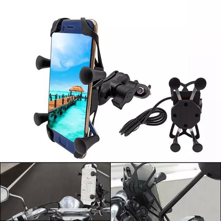 GPS 12V 2.4A Dirt Bike Handlebar Phone Mount 360D Rotation
