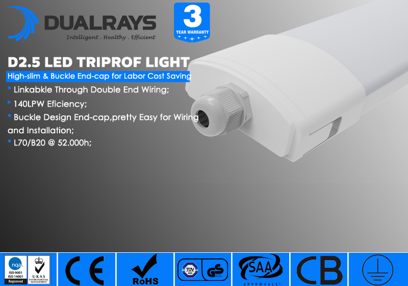 Dualrays D1 Series PC Housing LED Tri-proof Light 120LPW With 3 Years Warranty