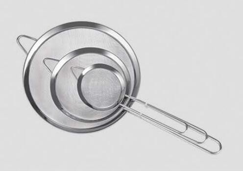 Food grade silicone handle stainless steel fine mesh kitchen strainer two ears flour oil filter