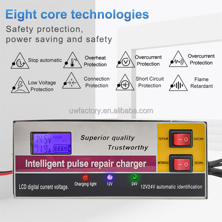 12V 12A 24V 6A Pulse Repair Lead Acid Battery Charger Private Mold Output Power 125W and Customizable