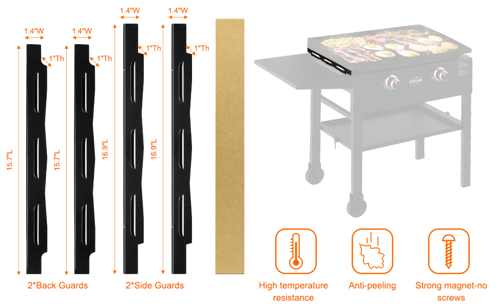 Power Coated Magnetic Wind Guards Hood and Side Shelf for Blackstone Griddle Themes