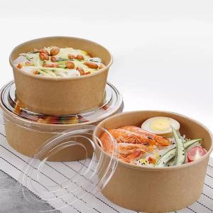 Quality Takeaway Kraft Disposable Salad Bowls Rice Soup Packaging 500ML With Lid wholesale