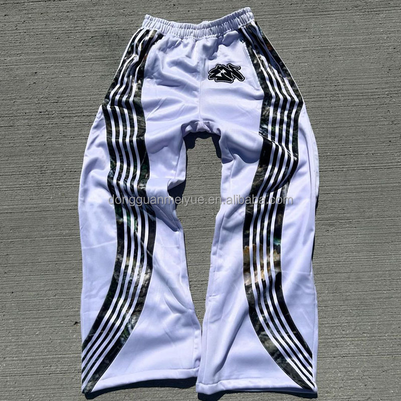 Custom Windbreaker Side Stripe Embroidery Print Oversized Nylon Jogger Wide Leg Baggy Pants Sweatpants Flare Sweat Pants Men