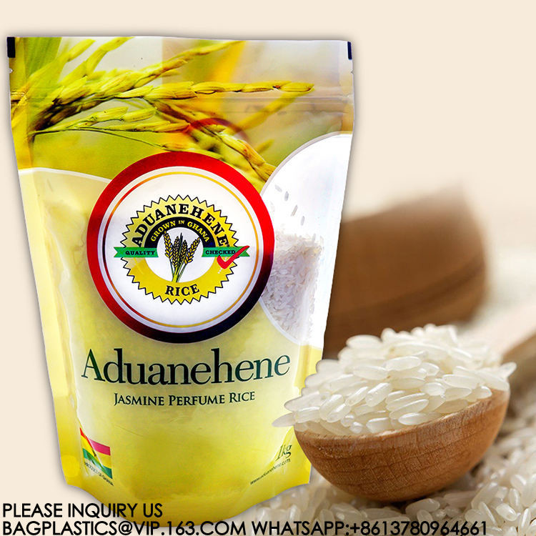 Custom 10kg 5KG Package Flat Bottom Rice Bag 10l Stand Up Rice Bag With Handy Handle