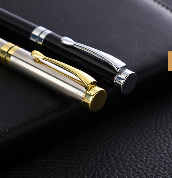 Custom Logo Printing Black White Slim Metal Ball Point Pen for Customized Color Gift