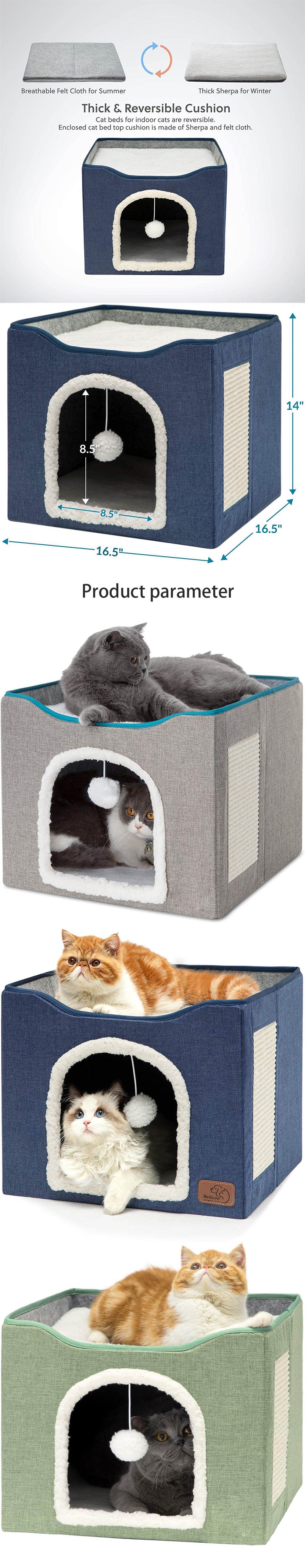 Warm Pet Sleeping Double Layer Fabric Cat Cave Popular Foldable Indoor Large Cat House