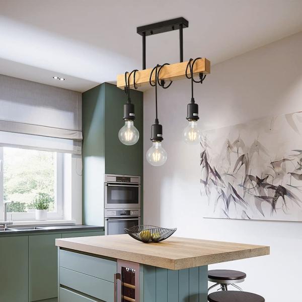 E27 Industrial Pendant Lighting, 3-Light Vintage Winding Lamp LOFT Bar wood