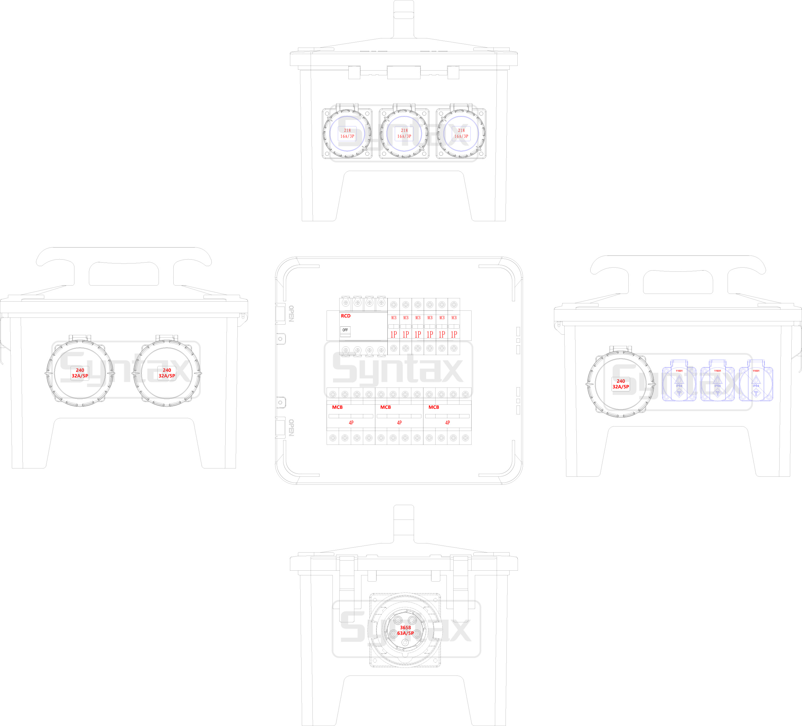 Syntax MP24 Portable Distribution Box Three Phase 63A For Stage Lighting Box PC Material