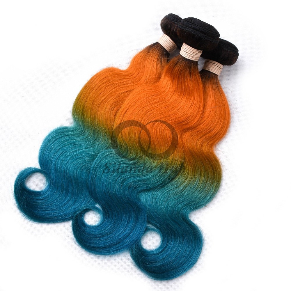 #T1B/Orange/Green Body Wave Remy Human Hair Bundles Sew In Weave Bundles Brazilian Bundle Deals