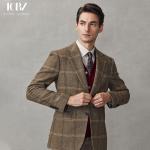 Formal Suit for Men Brown Plaid End Gentleman Business Casual Slim Groom Wedding