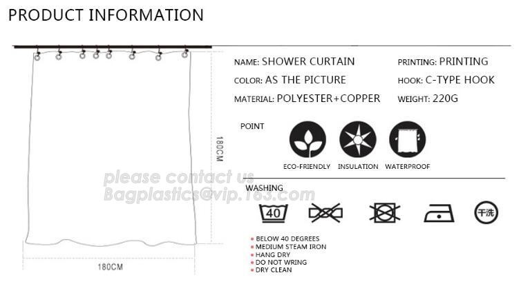 SCENERY PRINTING POLYESTER SHOWER CURTAIN, custom 3d eva shower curtain for bathroom, Popular cotton hooks polyester tex
