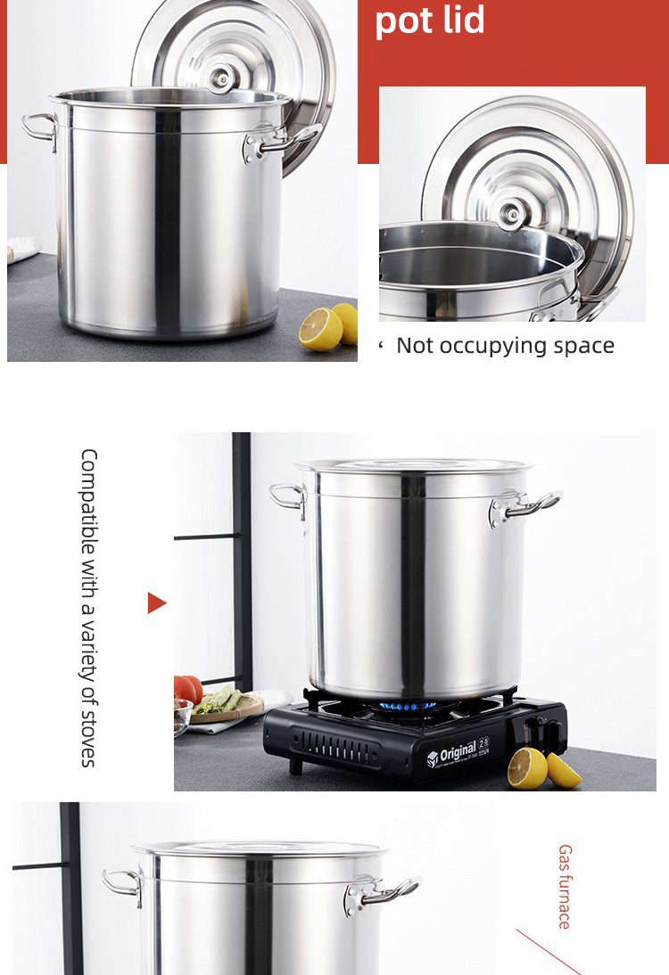 Amazon Hot Selling Flat Bottom Soup Pot Stainless Steel Heavy Duty Cooking Pot 201 Stock Pot With Stainless Steel Lid