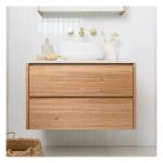 end Hotel Cherry Wood Bathroom Cabinet with Rock Slab Countertop and Double