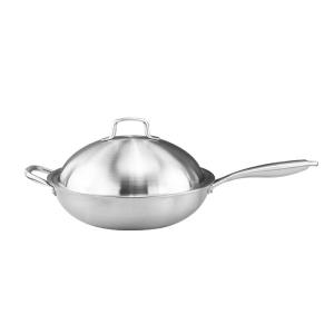 Quality High Quality Cooks Standard Silver Fry Pan Stainless Steel Multi-Ply Clad Wok with High Dome lid wholesale