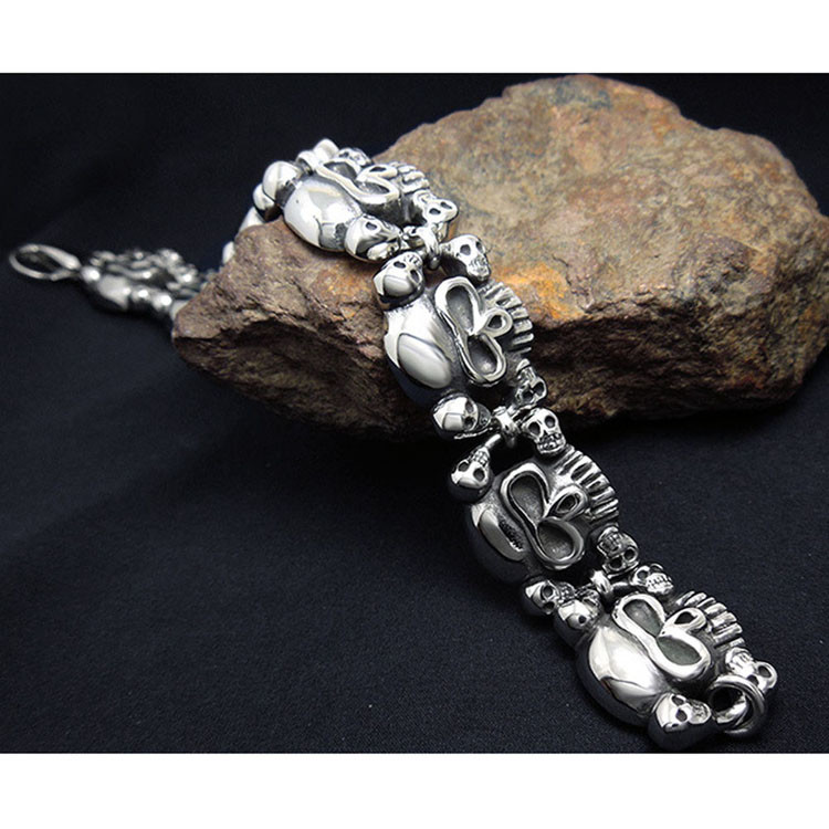 Men's Stainless Steel Skull Link Bracelet Gothic Style Silver Color (JCE229)