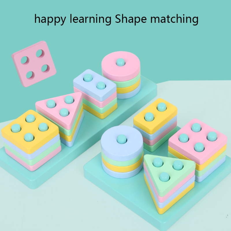 Puzzle Wooden Stacking Blocks Baby Shape Sorting Developmental Tumble Tower