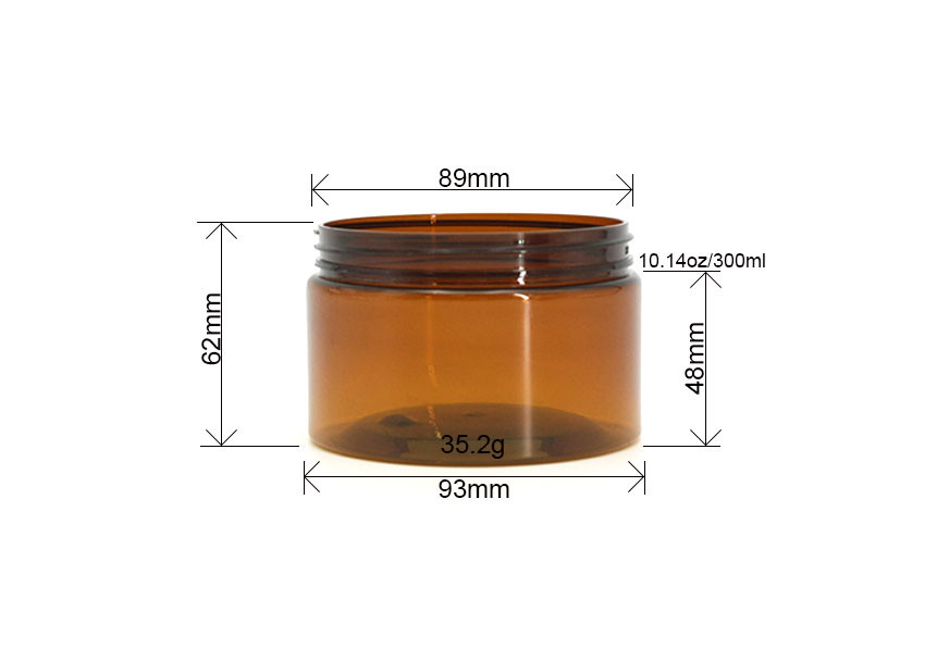 Amber PET 64mm 300ml Clear Cosmetic Jars