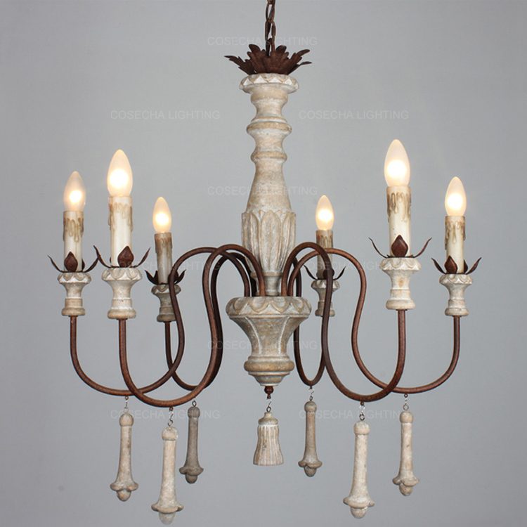 Vintage Foyer chandeliers large wooden lustre rustic lighting suspension retro lamps(WH-CI-111)