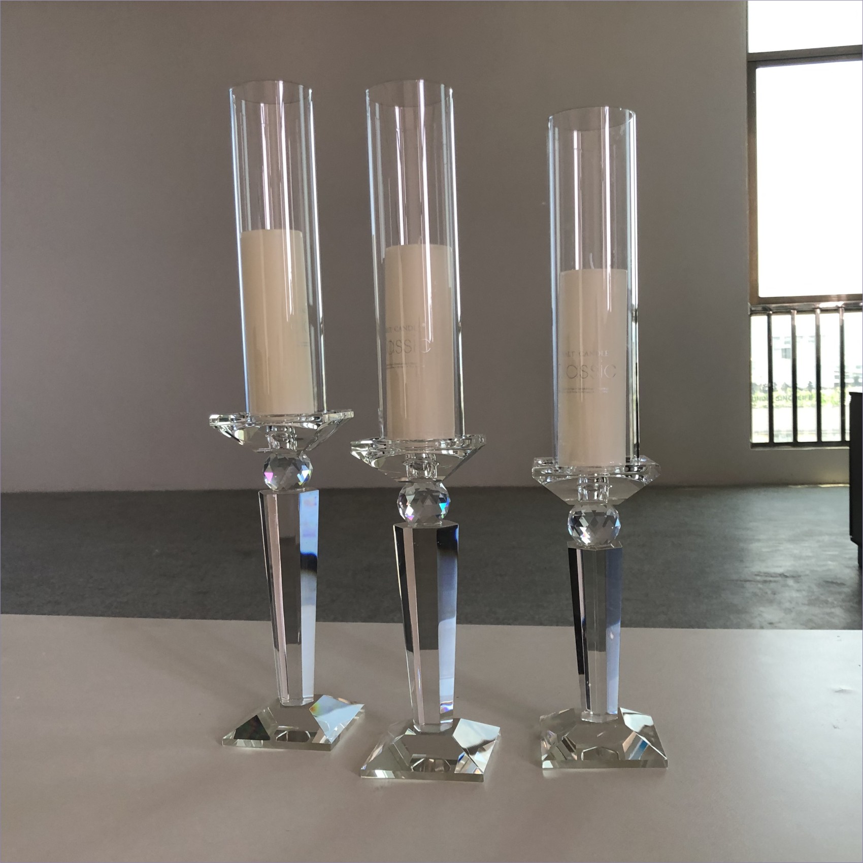 Saixin Wholesale luxury 3 pieces single crystal candle holders for wedding decor