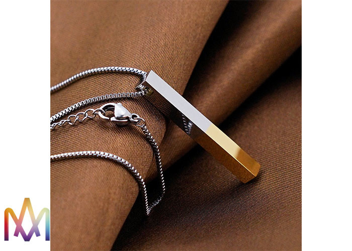 Mylongingcharm Mix Color Cuboid Bar Pendant Mens Engraved Necklace