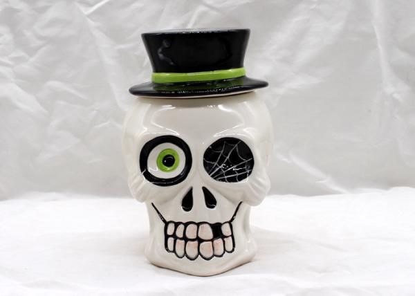 Large Ceramic Skull Cookie Jar , Halloween Decoration Dolomite White Cookie Jar