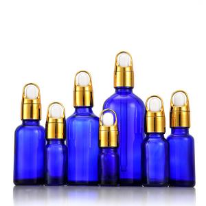 Quality Frosted Blue Glass Cosmetic Face Serum Bottles Custom Empty Luxury Hair Essential Oil Dropper Bottle with Box Sample Free wholesale