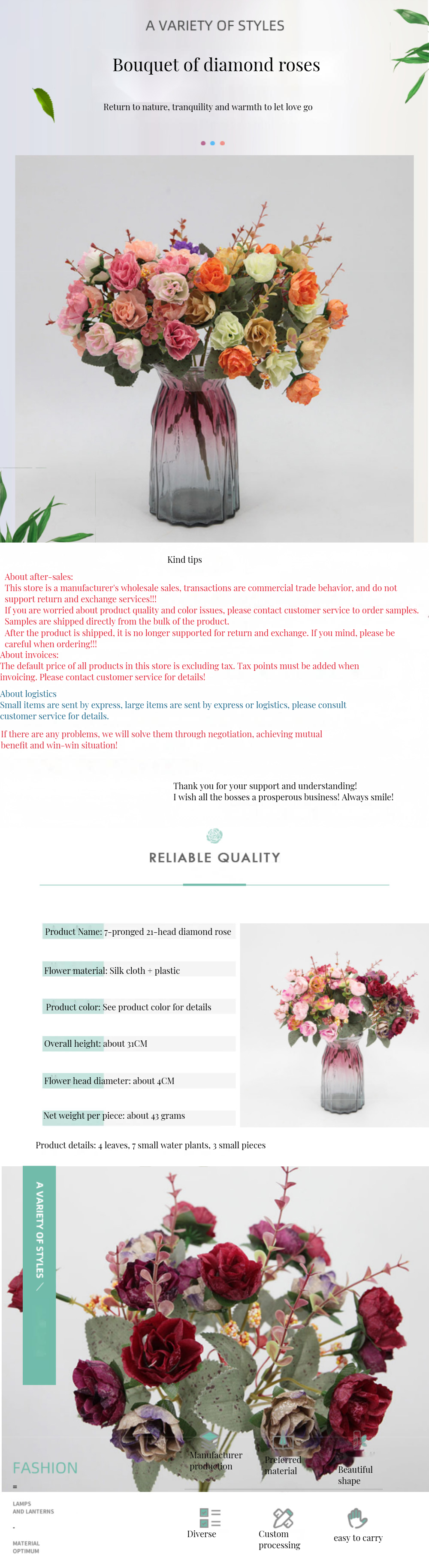 Elegant 21-Diamond Roses Fall Bouquet Dry Artificial Flowers for Mother's Day Wedding and Christmas Decor