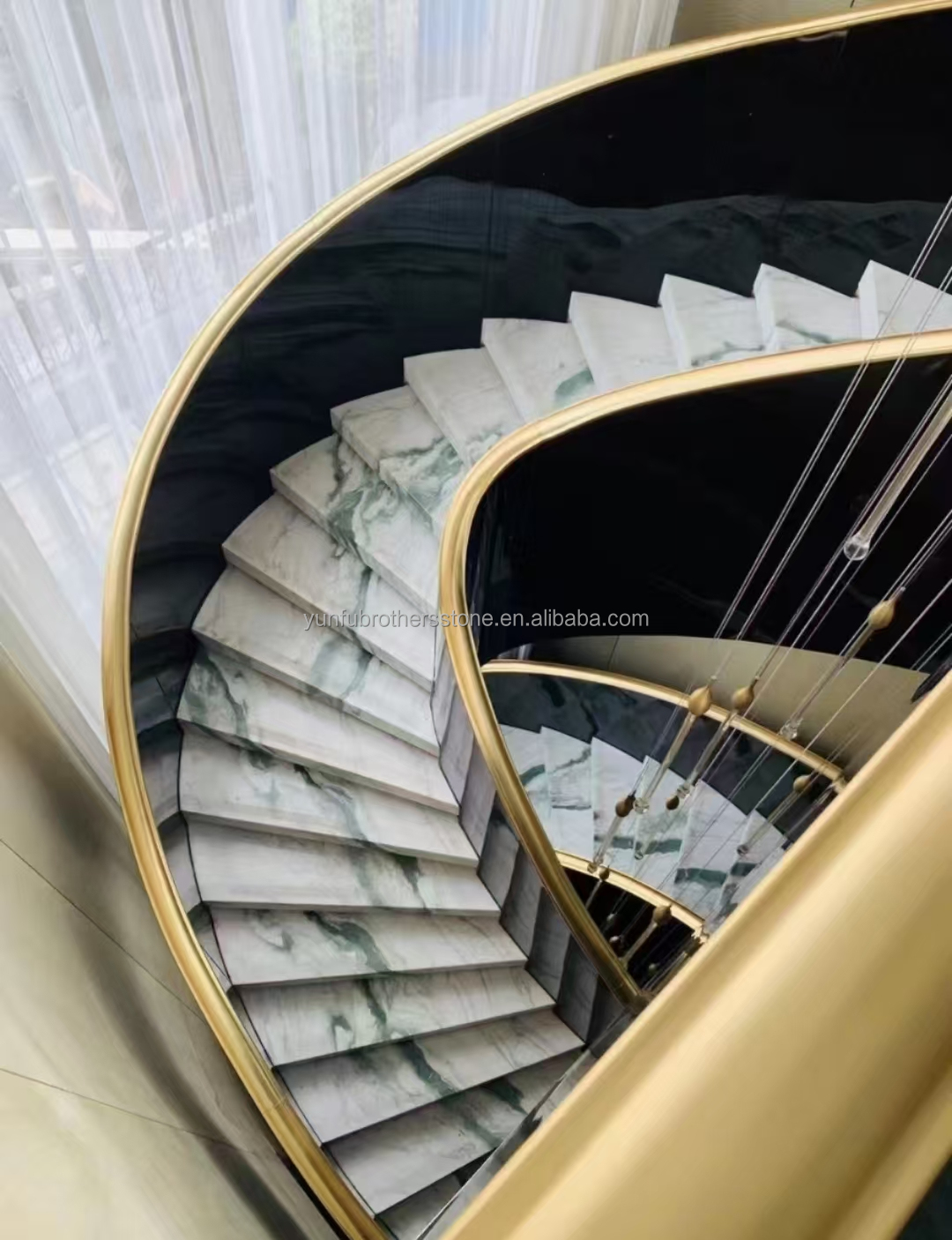 Custom Luxury Panda White Marble Stairs Natural Stone for Straight Staircase Design
