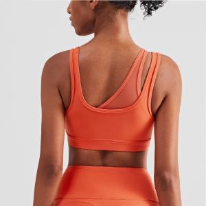 Quality Mesh Stitching Strappy Back Sports Bra Girls Elastic Bottom Padded Crop Top wholesale