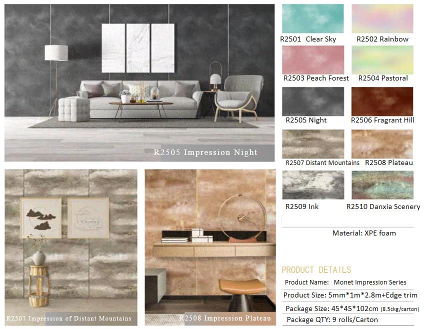 Monet Impression Series Non Toxic Foam Wallpaper Roll 2.5mm Thick For Kitchen