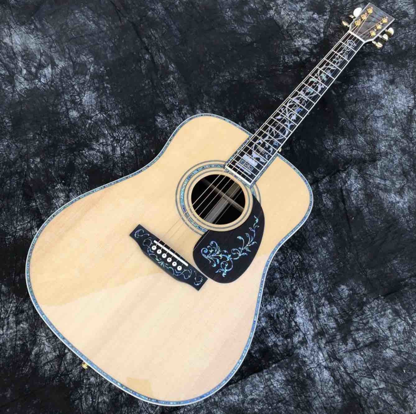 41 inch D style Solid spruce acoustic guitar,Ebony fingerboard,Abalone Tree life inlays acoustic electric guitar