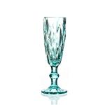 Hand Blown Diamond Cut Crystal Wine Glasses , 200ml Glass Cup Sky Blue Colored