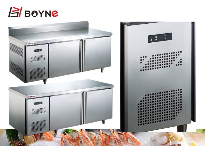 Food Grade Kitchen Work Bench With Cabinet Thickness Steel For Restaurant