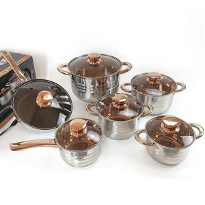 Quality Home Cooking 12pcs Cookware Set Golden Handle Kitchen Pots Stainless Steel Cookware Pan Set Cooking Pot Set wholesale