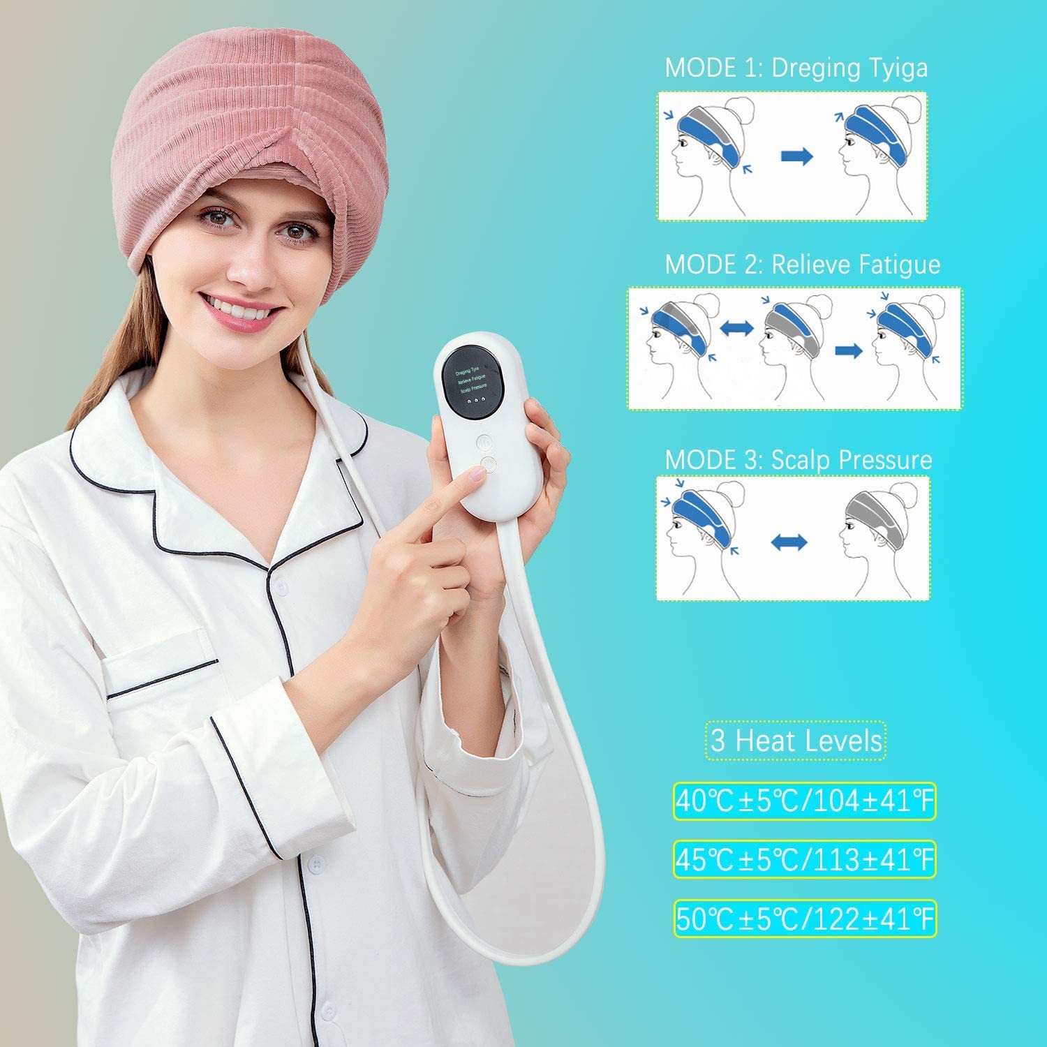 Remote Controll Head Massaging Hat Air Compression 4000mAh USB Charging