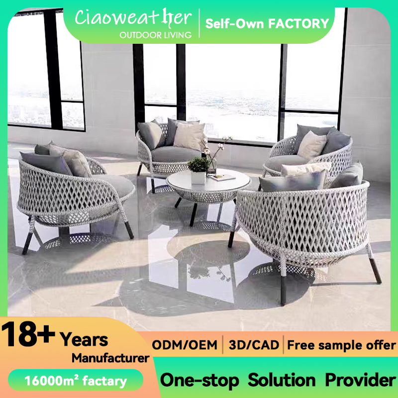 Rattan Fashion Rope Outdoor Furniture Chair Sofa with Customized Color and Cushion OutdoorFoam water-resistant Fabric