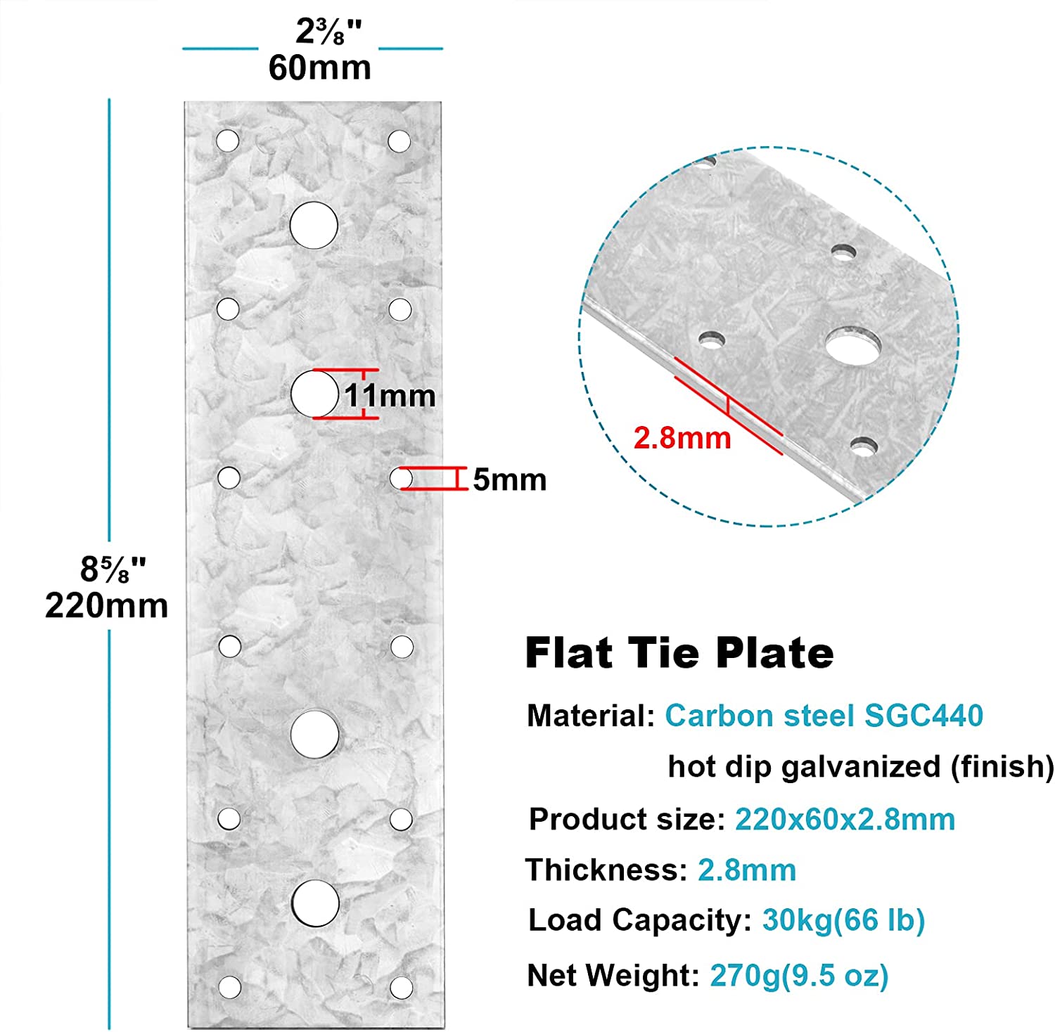 Standard Wood Construction Flat Tie Plate Repair Mending Plate Bracket Galvanized