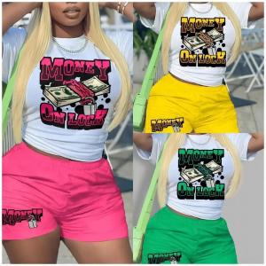 Quality Summer Short Sleeve Graffiti Printing T-Shirt Shorts Women Tracksuit Two Piece Short Sets wholesale