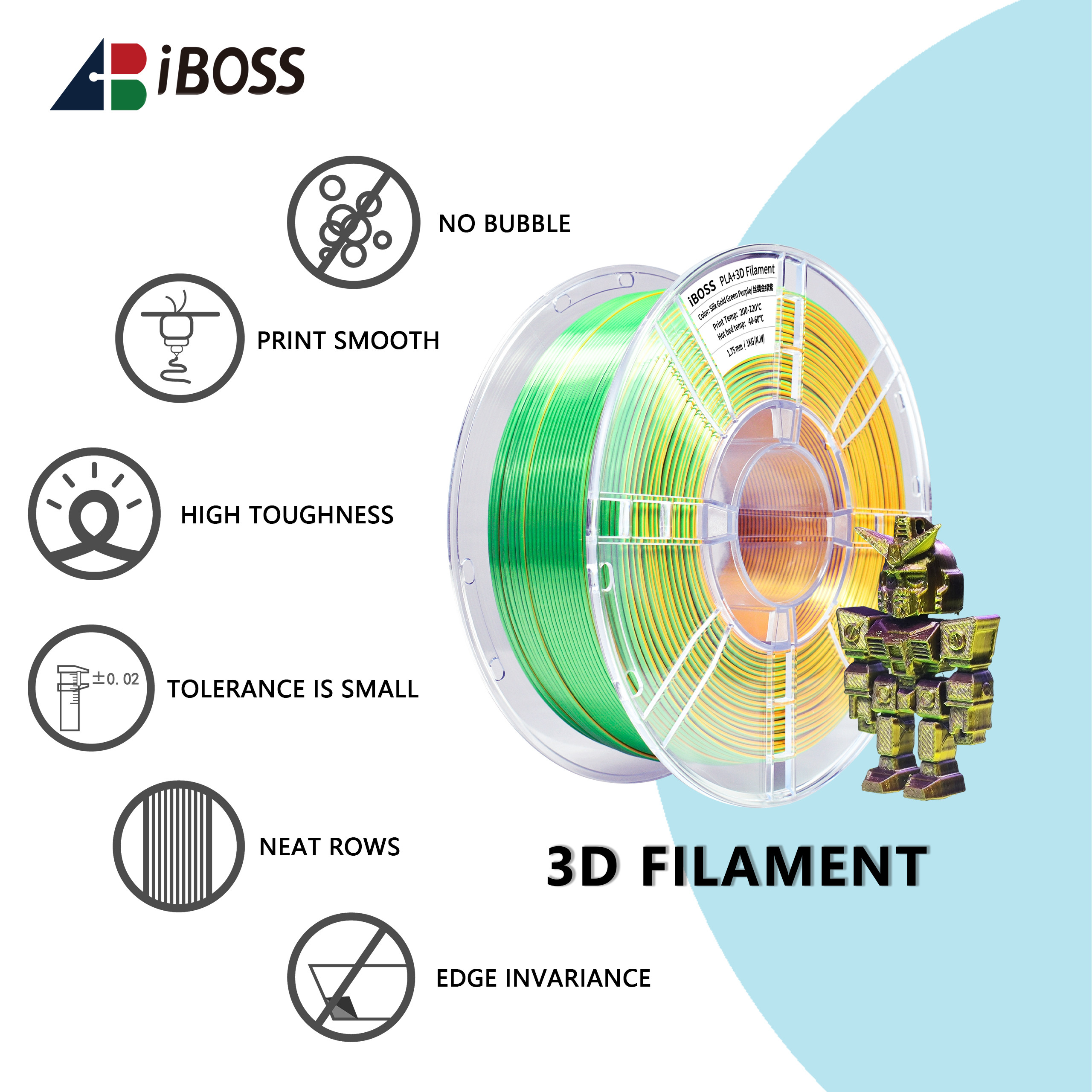 Customization Strong Toughness for 3D Printer Filament Silk Gold Green Purple PLA Filament