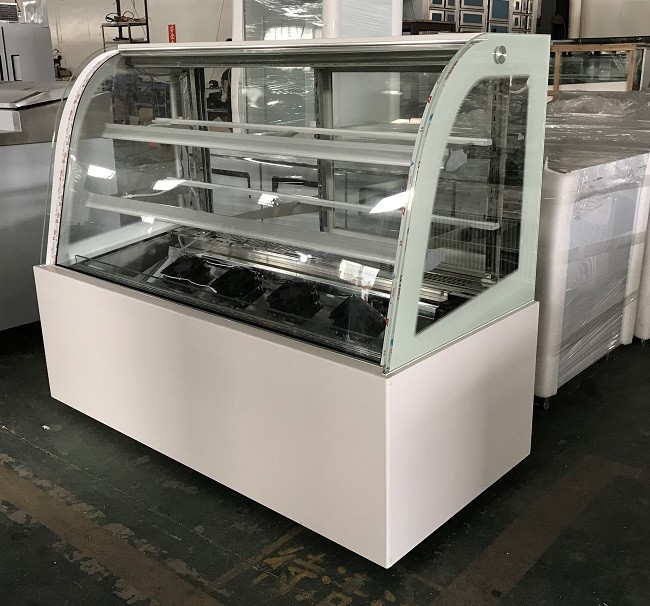 1.2m Refrigerated Cake Display Case, Curved Glass Pastry Chiller With Fan Cooling