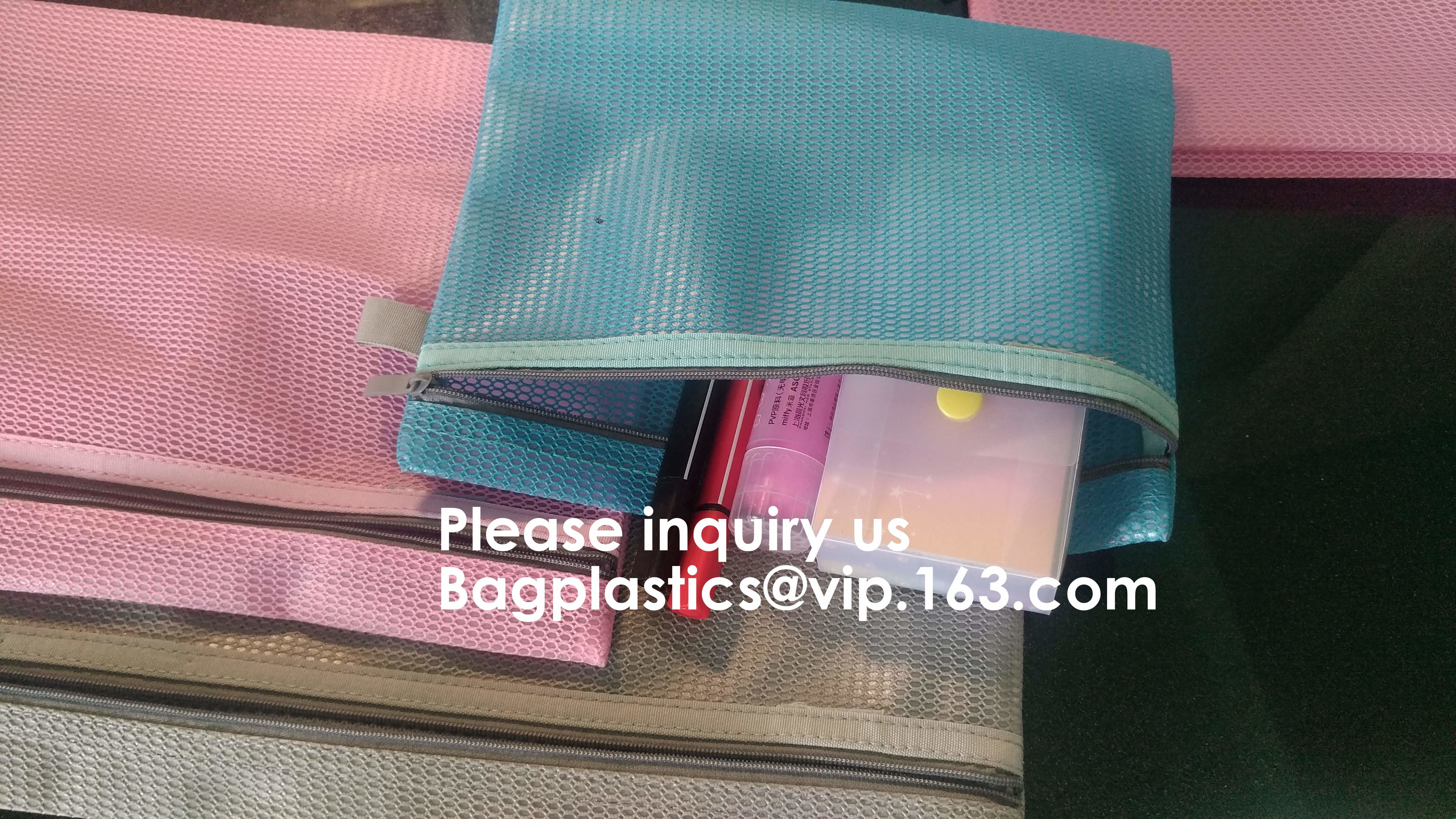 Mesh Organizer Storage Bag Durable File Bag for Office Stationery and Travel,Zipper Mesh File Bag Cosmetic Bag PVC Bag f