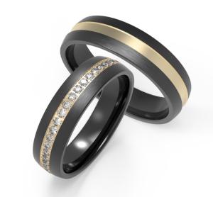 Quality Black titanium and K gold rings set with zircon rings wholesale