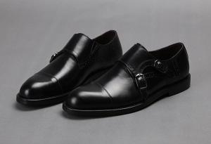 Quality Black Mens Monk Strap Shoes , Goodyear Leather Shoes With Buckle wholesale