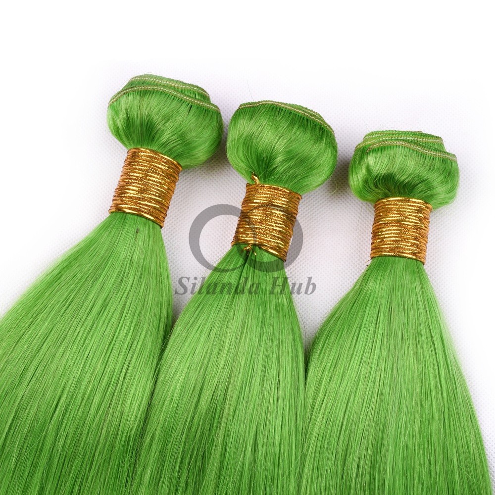 Green Straight Remy Human Hair Bundles Sew In Weave Bundles Brazilian Bundle Deals