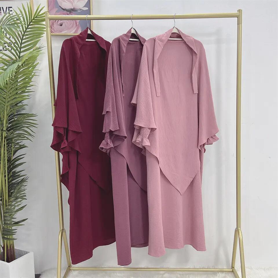 Dubai Abaya 2023 Muslim Women Prayer Islamic Ethnic Clothing with 2 Layer Hijab Abaya Women