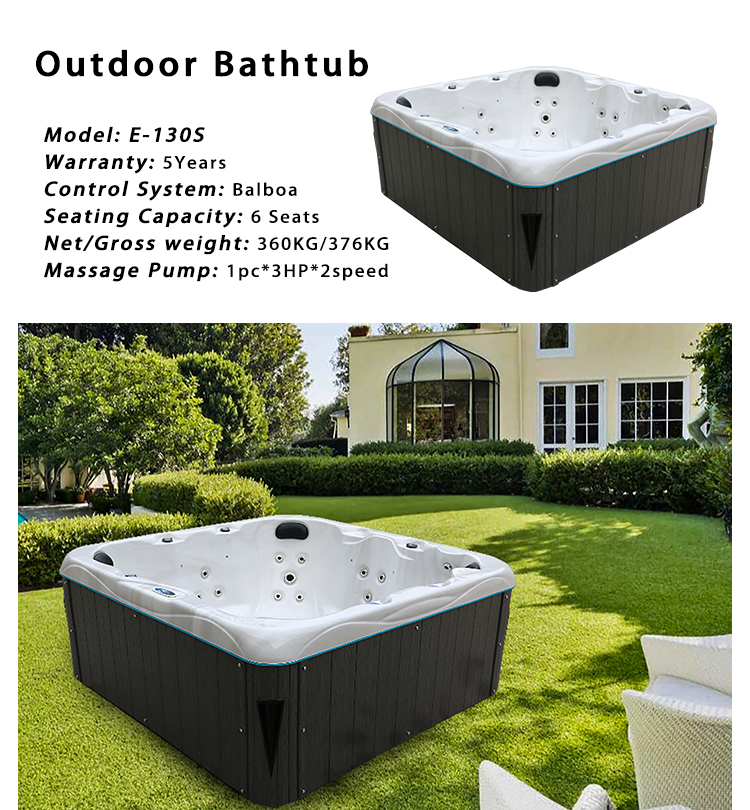 Garden Outdoor Whirlpool Spa Hot Tub 7 Seats Square Hydro Massage Bathtub