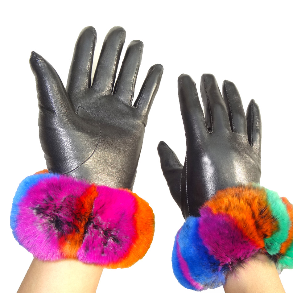Manufacturer customized rabbit fur lined leather gloves