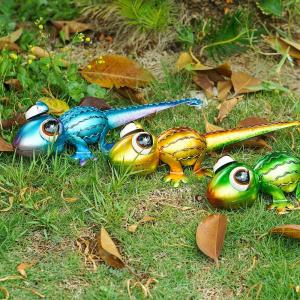 Quality Animal Metal Lizard Yard Art Outdoor Decor Creative Design Multicolor wholesale