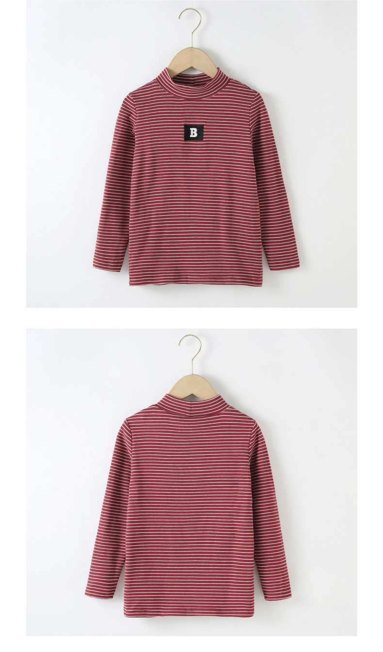 Turtleneck Embroidered Little Girls Clothes T Shirt Striped Thermal Top