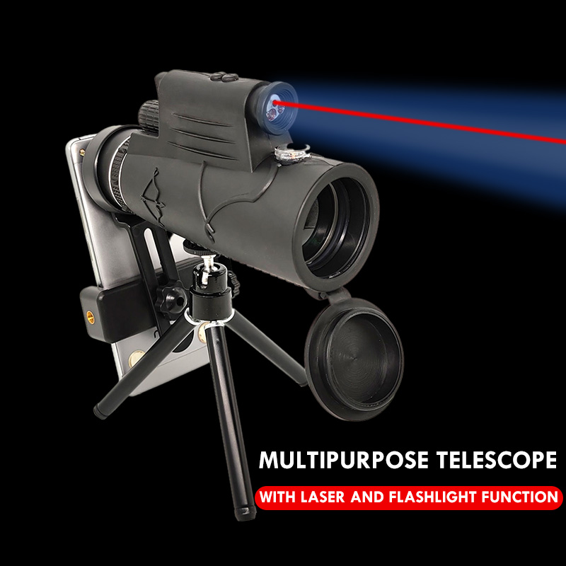 LED Torchlight HD Night Vision Monocular 12x50 with Phone Holder Tripod Compass